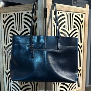 Navy Blue Leather Tote